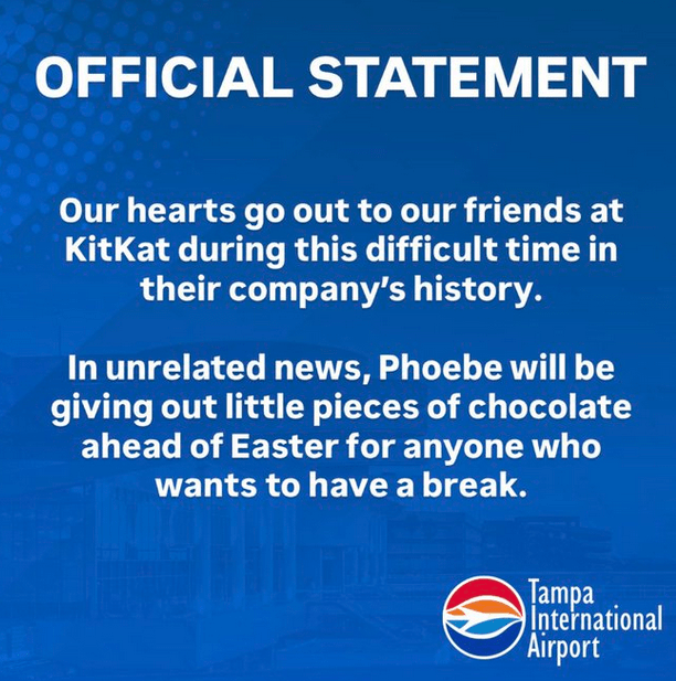 Advertisement on social media by Tampa International Airport joining the Kit Kat trend
