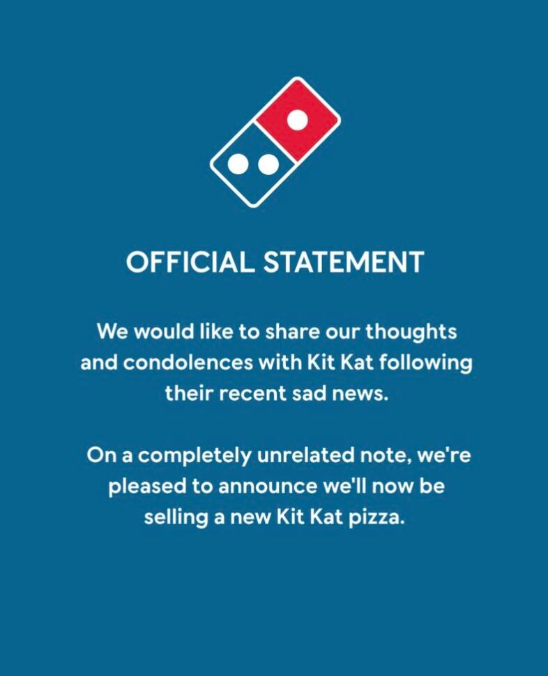 Advertisement on social media by Domino's joining the Kit Kat trend