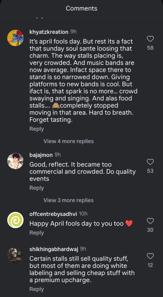 Soul Sante's Instagram Post Comments section on April Fool's Day 2026