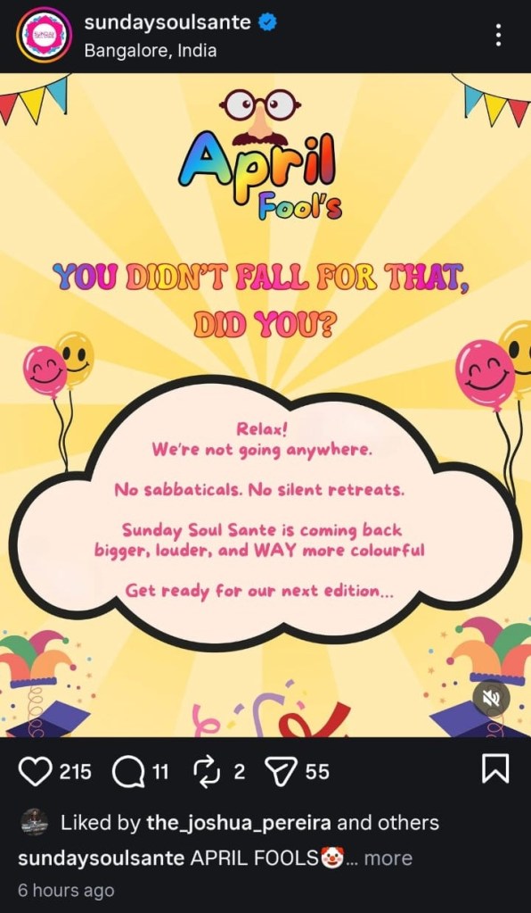 Soul Sante's Instagram Post on April Fool's Day 2026